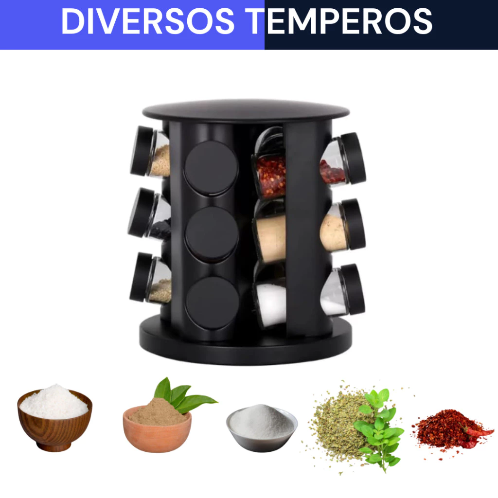 Porta Temperos Profissional Giratório 9 Potes Vidro Tampa Dosadora Condimentos PROMOÇÃO LIMITADA
