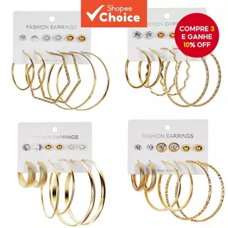 Moda Oversized Versátil 6 Pares De Brincos De Argola Em Forma De C Conjunto De Estilos De Joias Exclusivos em Oferta na Shopee