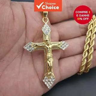 Colar De Cruz De Zircão 18K Para Homens Vintage Hip Hop Jesus Pingente Joias em Oferta na Shopee