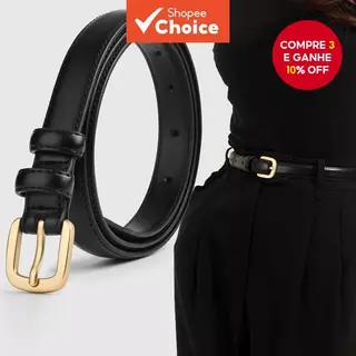 Coreano Elegante Preto Premium Couro Cinto Liga Pino Fivela Para Jeans Vestido Feminino em Oferta na Shopee