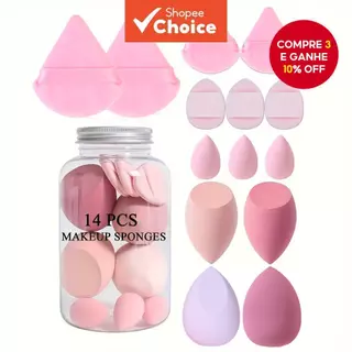 Conjunto De Esponja De Maquiagem De 14 Peças Com Caixa De Armazenamento , Beleza Macia Impecável em Oferta na Shopee