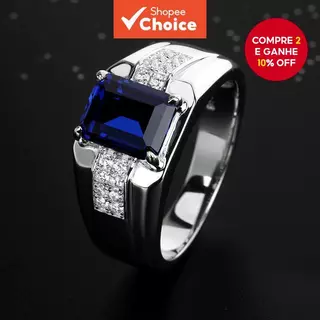 Anel Aberto De Safira Retangular De Alta Qualidade Masculino Elegante E Dominador De Boca Viva Para Festa em Oferta na Shopee