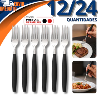 Kit 12/24 Garfo De Mesa 18cm Em Inox Com Cabo De Plástico Premium Utensílio Cozinha Linha Colorida Restaurante