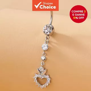 1pc Moda Longo Em Forma De Coração Zircão Umbigo Anel Feminino Corpo Piercing Jóias Decoração em Oferta na Shopee