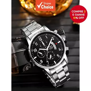 Nova Tendência Calendário De Negócios Em Escala De Moda casual Masculina Relógio De Quartzo Masculino Com Cinto De Aço em Oferta na Shopee