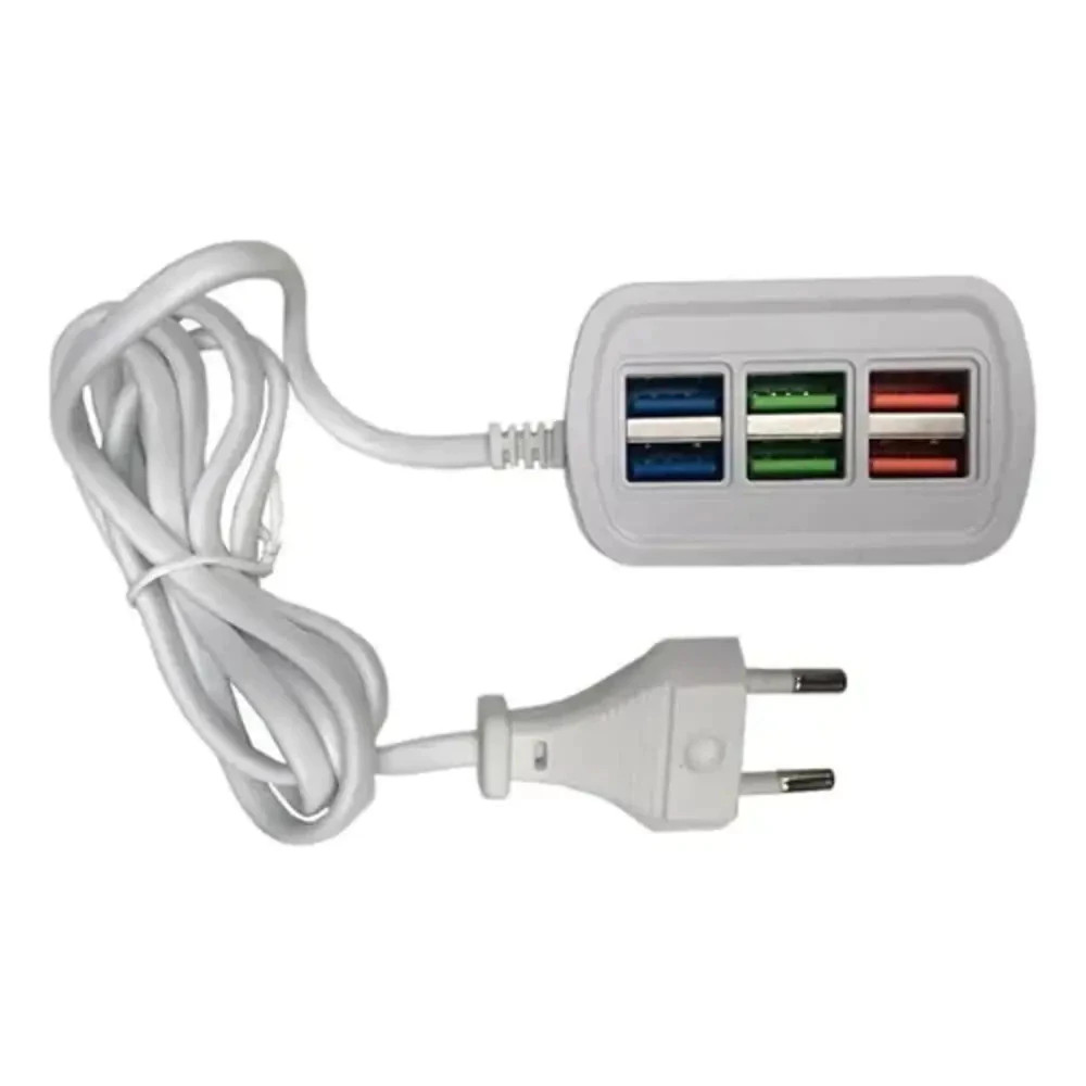 Extensão Carregador USB Tipo Tomada – 6 Portas, 5.1A de Potência Total