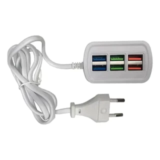 Extensão Carregador USB Tipo Tomada – 6 Portas, 5.1A de Potência Total