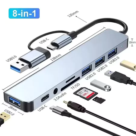 Hub USB Type C 8 Em 1 Com Leitor De Cartão Divisor 3.0 2.0 SD TF Docking Station JUDY STORE