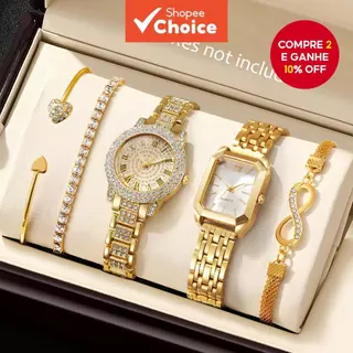 5 peças conjunto de relógios femininos elegantes pulseiras moda strass roma mostrador quartzo relógios de pulso com em Oferta na Shopee