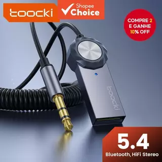 Adaptador Toocki Bluetooth 5.4 USB para entrada Jack 3,5 mm, kit de áudio Aux com viva-voz, receptor e transmissor. em Oferta na Shopee
