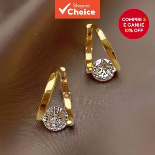 Brincos De Zircão Estilo Coreano Clipes De Orelha Geométricos Design De Nicho Minimalista Versátil Para Mulheres em Oferta na Shopee
