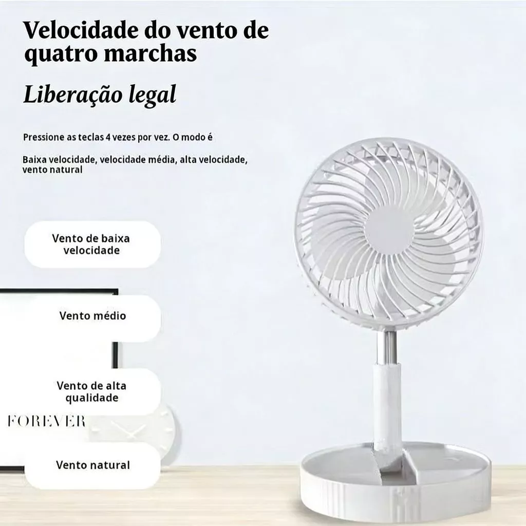 Ventilador Portátil Dobrável 4 Velocidades Recarregável USB Retrátil 180℃ Mesa Coluna Forte
