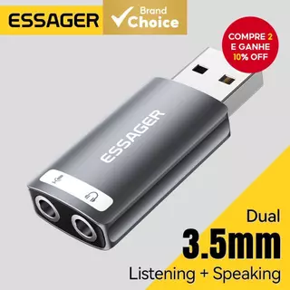 Essager Conversor De Placa De Som USB De 3.5 Mm Adaptador De Áudio Externo Microfone De Fone De Ouvido Com Driver Grátis em Oferta na Shopee