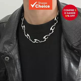 Colar de Prata em Formato Irregular da Tendência Hip-Hop para Homens e Mulheres, Gargantilha de Liga Punk Fashion, em Oferta na Shopee