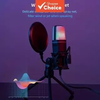Conjunto de microfone condensador USB com luz RGB, filtro pop, tripé e suporte para microfone de celular, PC, microfone em Oferta na Shopee