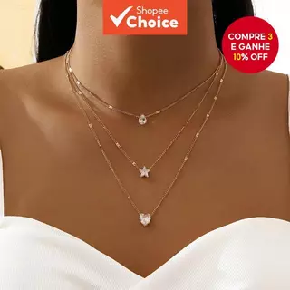 Colar Com Pingente Multicamadas , Gargantilha Vintage Estrela E Coração Para Mulheres em Oferta na Shopee