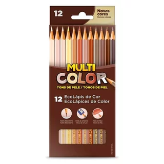 Lápis de Cor Multicolor Tons Pele - 12 Embalagens com 12 Cores em Oferta na Shopee