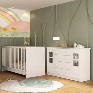 Berço 3 em 1 para Colchão 130x60cm com Cômoda 2 Portas 4 Gavetas Brisa Multimóveis MP4747 em Oferta na Shopee