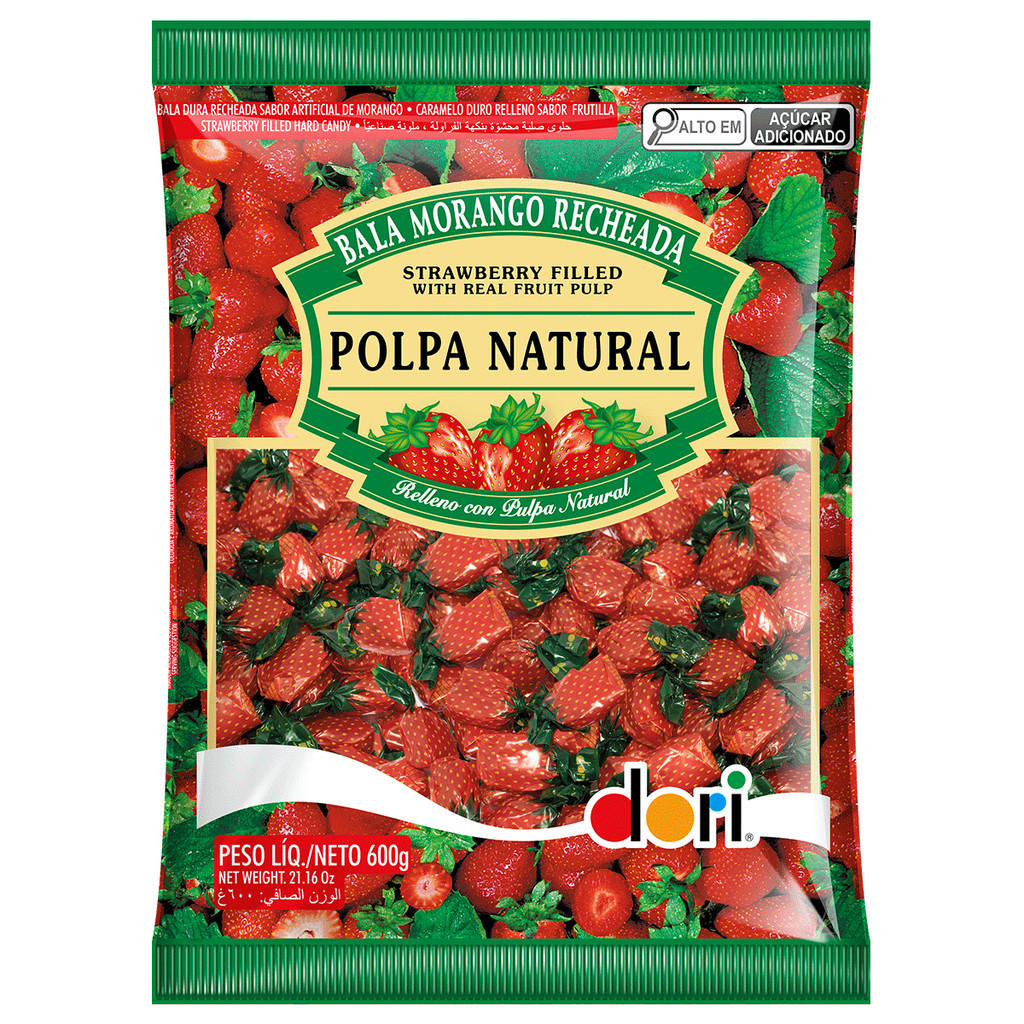 Bala Morango Recheada Polpa Natural 600g - Dori | Shopee Brasil