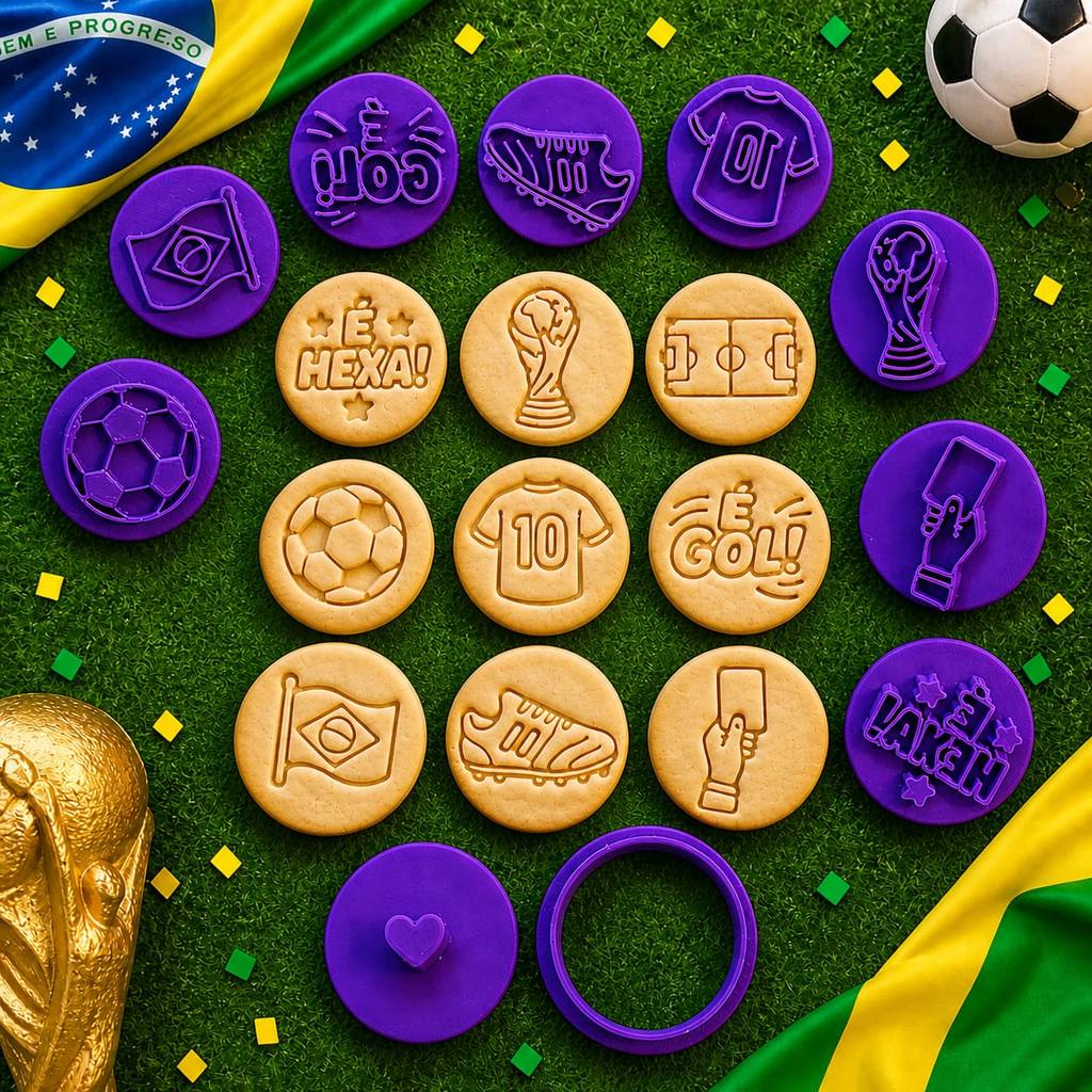 Kit Cortador de Biscoito Copa do Mundo Futebol Mundial Taça 
