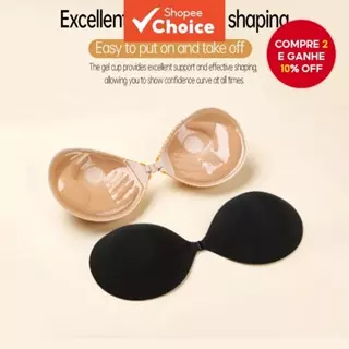 Sutiã de Silicone Autoadesivo - Sem Alças, Efeito Push-Up e Fechamento Frontal (Nude/Preto) em Oferta na Shopee