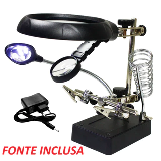 Suporte P/ Ferro Solda Lupa Led Articulável Com Garras
