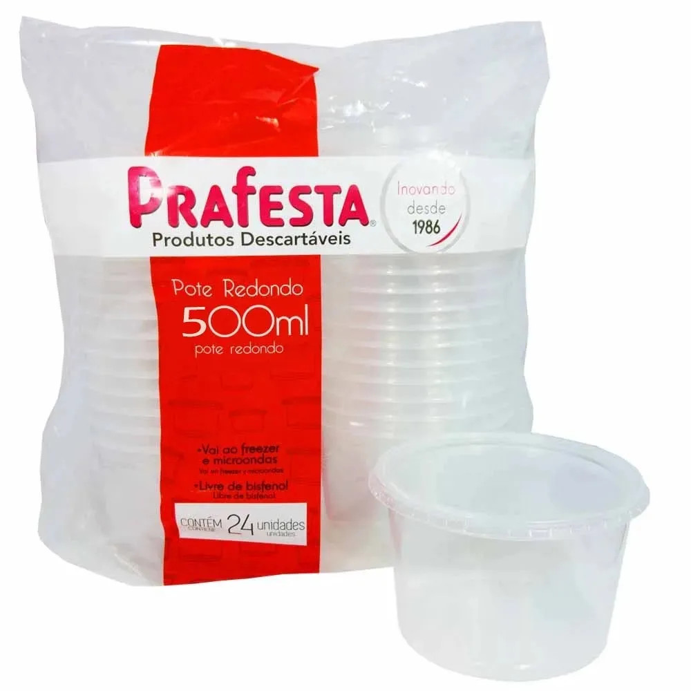 Pote Redondo 500ml Com Tampa com 24 unidades - Prafesta