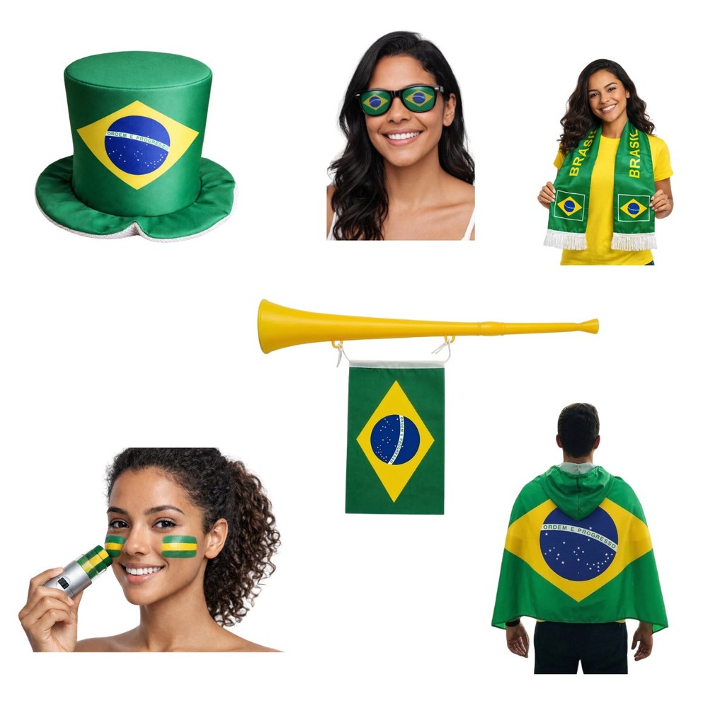 Kit Unissex Torcida Brasil Copa Do Mundo Completo Com Bandeira Vestir ...