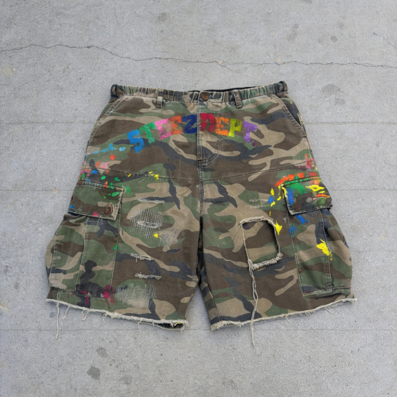 Y2K Americano Carga Shorts Pintura Splatter Camuflagem Padrão Nova Moda ...