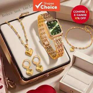 Conjunto De Relógio Feminino Retangular , 5 Peças , Mostrador Romano Simples , De Quartzo , Coração , Coleção De Joias , em Oferta na Shopee