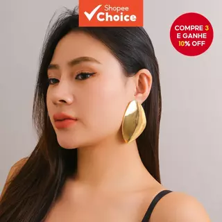 Brincos Exagerados de Metal com Superfície Lisa Grande para Mulheres Acessórios de Rua Diários Femininos 2024 em Oferta na Shopee