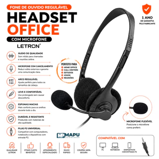 Fone De Ouvido Regulável Headset Office Preto Com Microfone LETRON