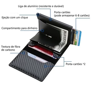 Carteira Porta Cartão Slim RFID Masculina Alumínio Compacta
