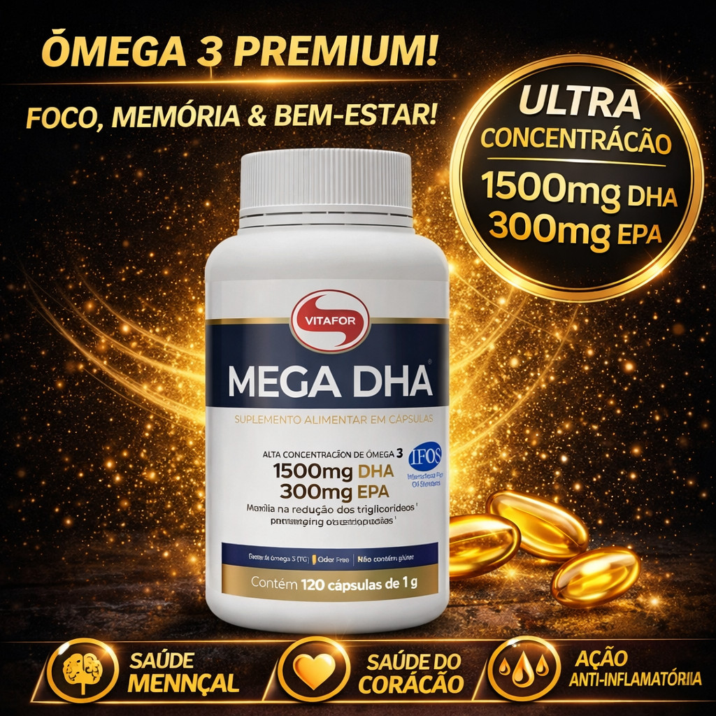 Mega DHA 120 Cápsulas 1500mg DHA 300mg EPA Alta Concentração Ômega 3 ...