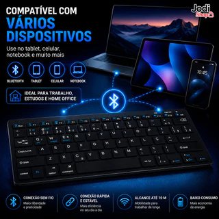 Teclado Sem Fio Bluetooth Portátil ABNT2 Para Home Office Estudo Viagem