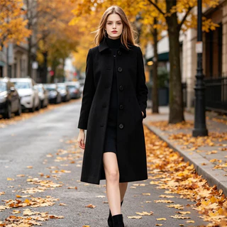 Casaco De Lã Feminino Estilo Britânico Longo Acinturado Frio