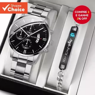 Relógio Masculino De Quartzo De Aço Inoxidável, De Calendário Comercial Com Pulseira De Charme De Coroa