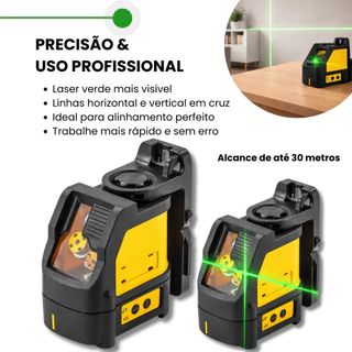 Nível a Laser Verde Profissional 50m 2 Linhas H/V Autonivelante Alta Precisão Uso Interno e Externo