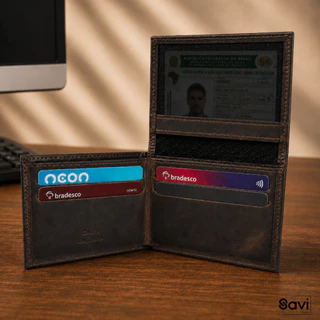 Carteira Masculina Slim Couro Legítimo Porta CNH Cartões e Notas Formato L