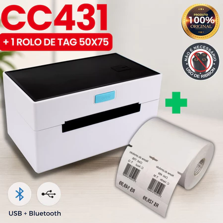 Impressora De Etiqueta Térmica usb e Bluetooth 1 Rolo De Tag 75x50 Duplo