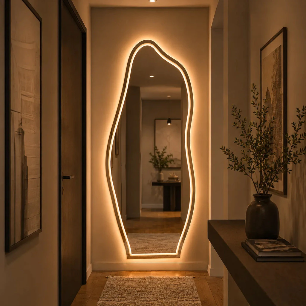 Espelho Grande Com Led 3 Cores e Botão Touch Jateado 90x40 Banheiro Quarto Sala Entrega Rapida