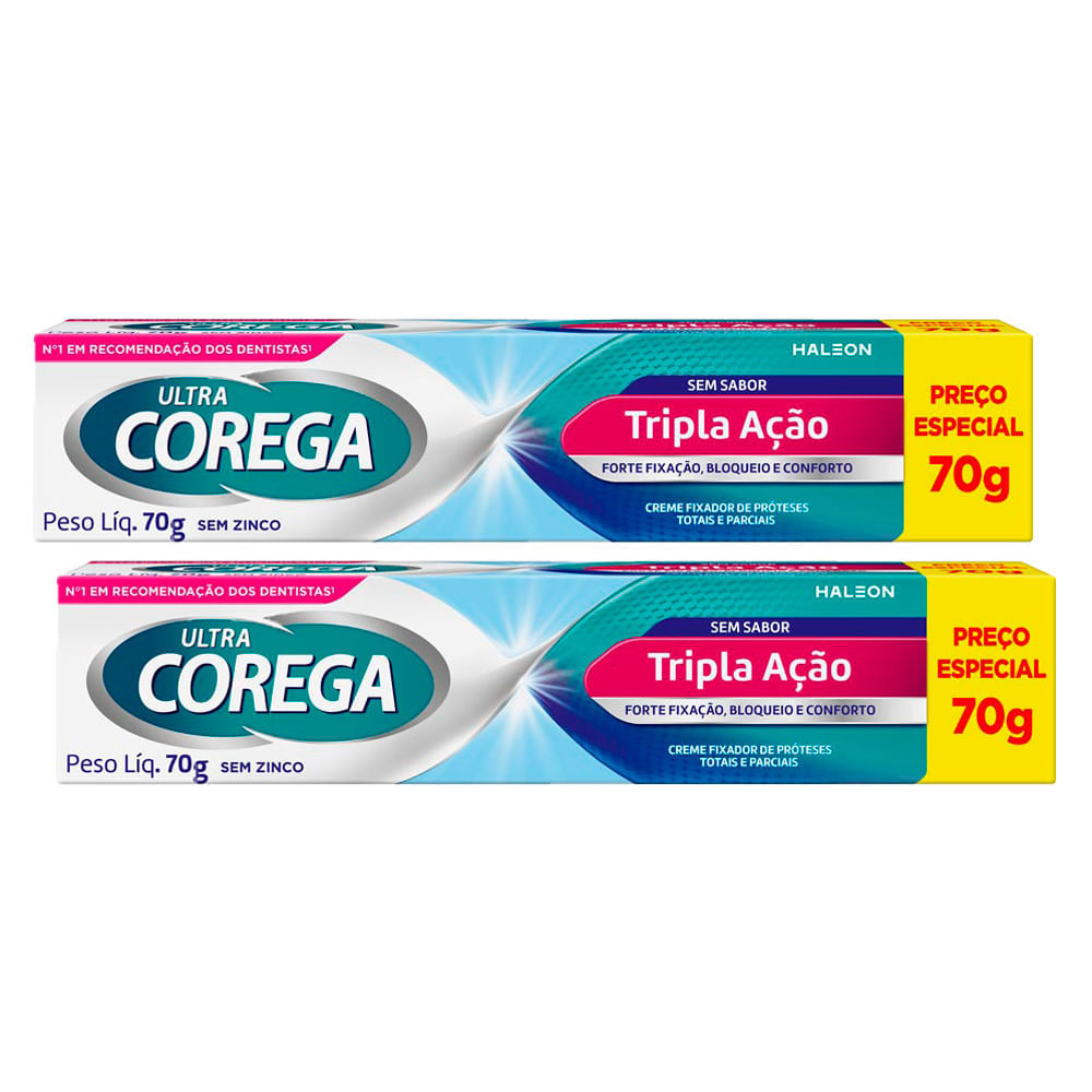Kit 2 Corega Ultra Creme Fixador de Dentadura Sem Sabor Tripla Ação Sem ...