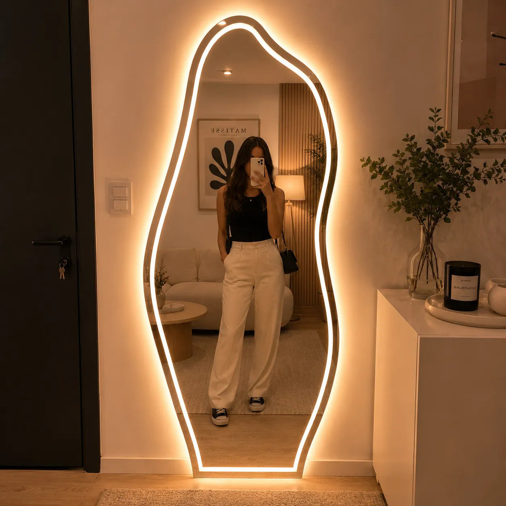 Espelho Grande Com Led 3 Cores e Botão Touch Jateado 90x40