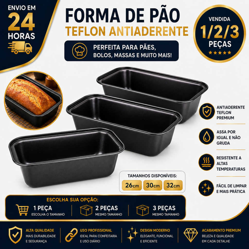 Kit 1/2/3 Forma Assadeira Teflon 26 ou 32cm Grande Pães Bolo