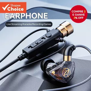 Fones de Ouvido Com Fio HiFi Cancelamento de Ruído Dinâmico Baixo para Esportes e Fitness