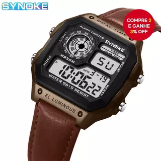 Relógio esportivo masculino SYNOKE com pulseira de couro digital