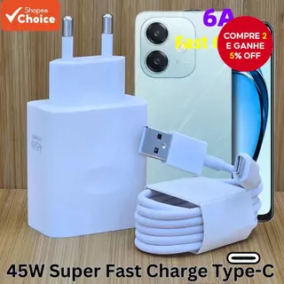 Cabo Super VOOC Fast Charge Tipo-C 45W para OPPO VIVO Carregador Rápido e Celular