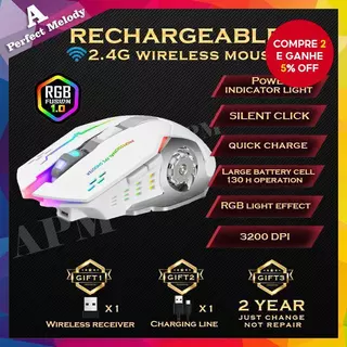Mouse sem fio com carregamento por indução, silencioso para jogos, mecânico RGB para laptop, PC, escritório, estudo