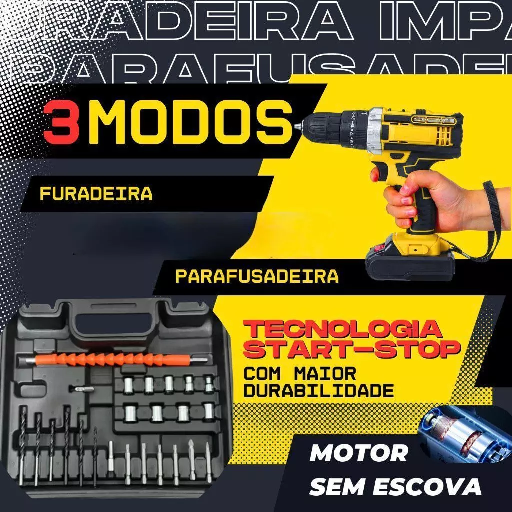 Parafusadeira Furadeira de Impacto Com 2 Bateria Recarregável Sem Fio 48v Com Maleta Completo