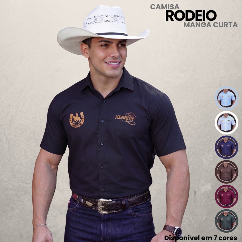 Camisa Rodeio Masculina Social Manga Curta Cowboy Country Pecuária São ...
